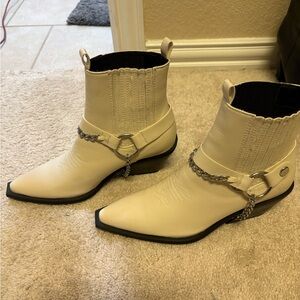 Billini Cream Ankle Boots with Chain Accent